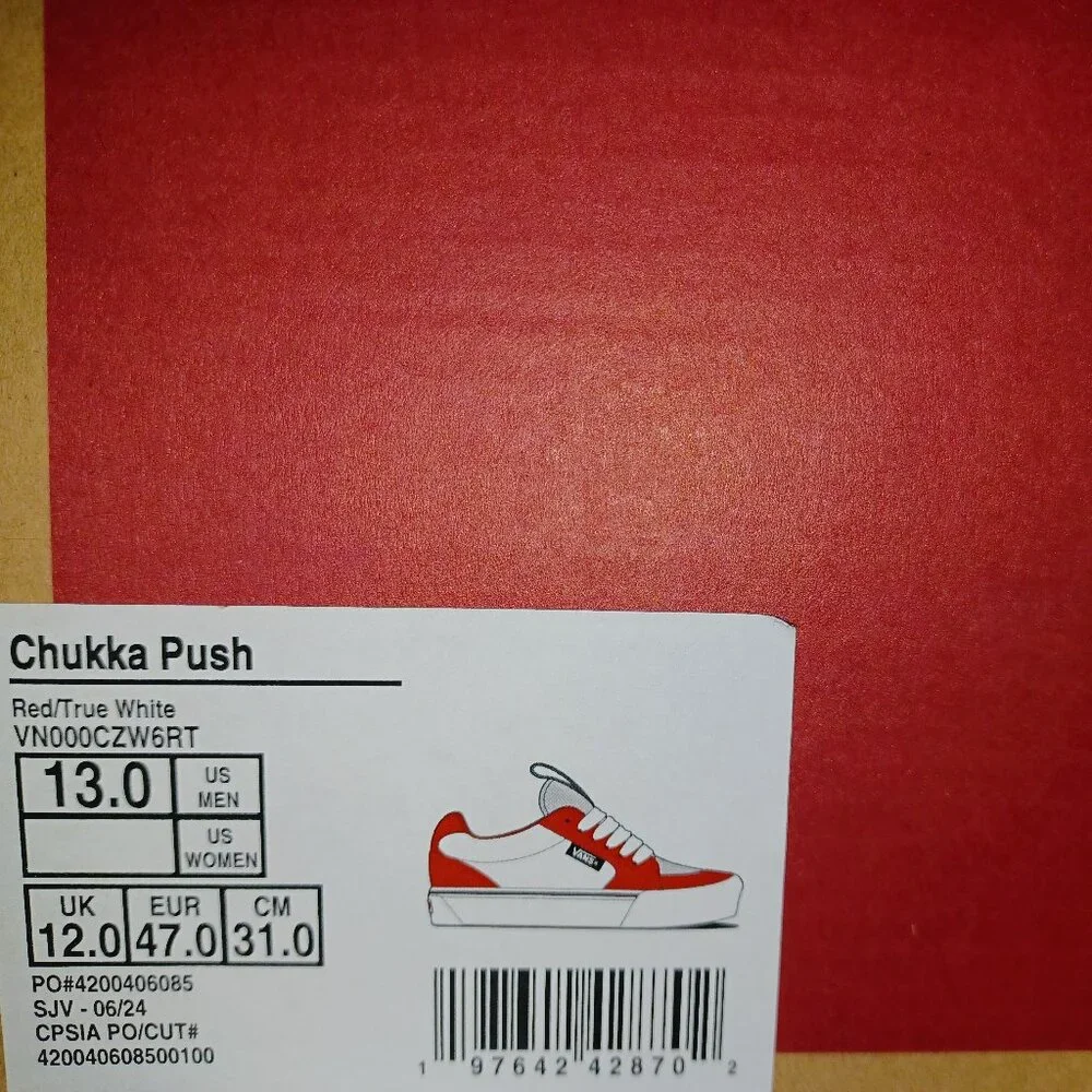 Vans Men's U.S. 13 Chukka Push LS Racing Red/White VN000CZW6RT